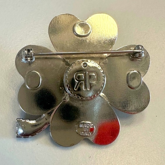 Rebekah Price Lucky Clover Silver and Multicolour Swarovski Crystal Brooch - Picture 9 of 13